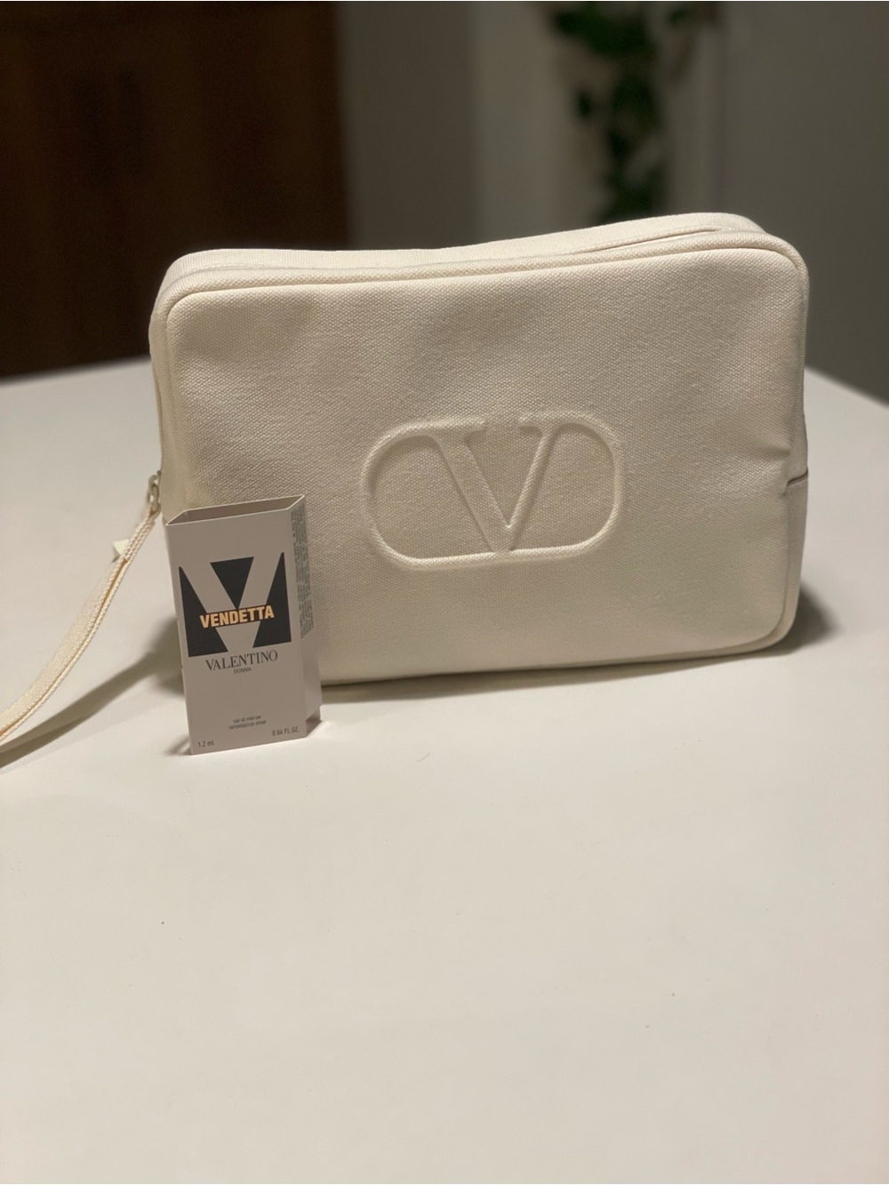 Valentino Beauty Cream Embossed V Logo Cosmetic Pouch